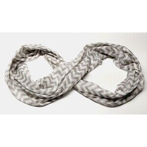 Infinity Scarf Chevron Geometric Print Silver White Gauzy Light Thin 22in x 70in